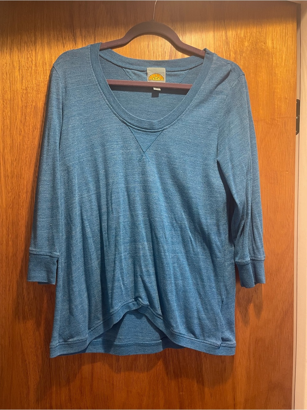 C&C California Teal Blue Long Sleeve Scoop Neck Top